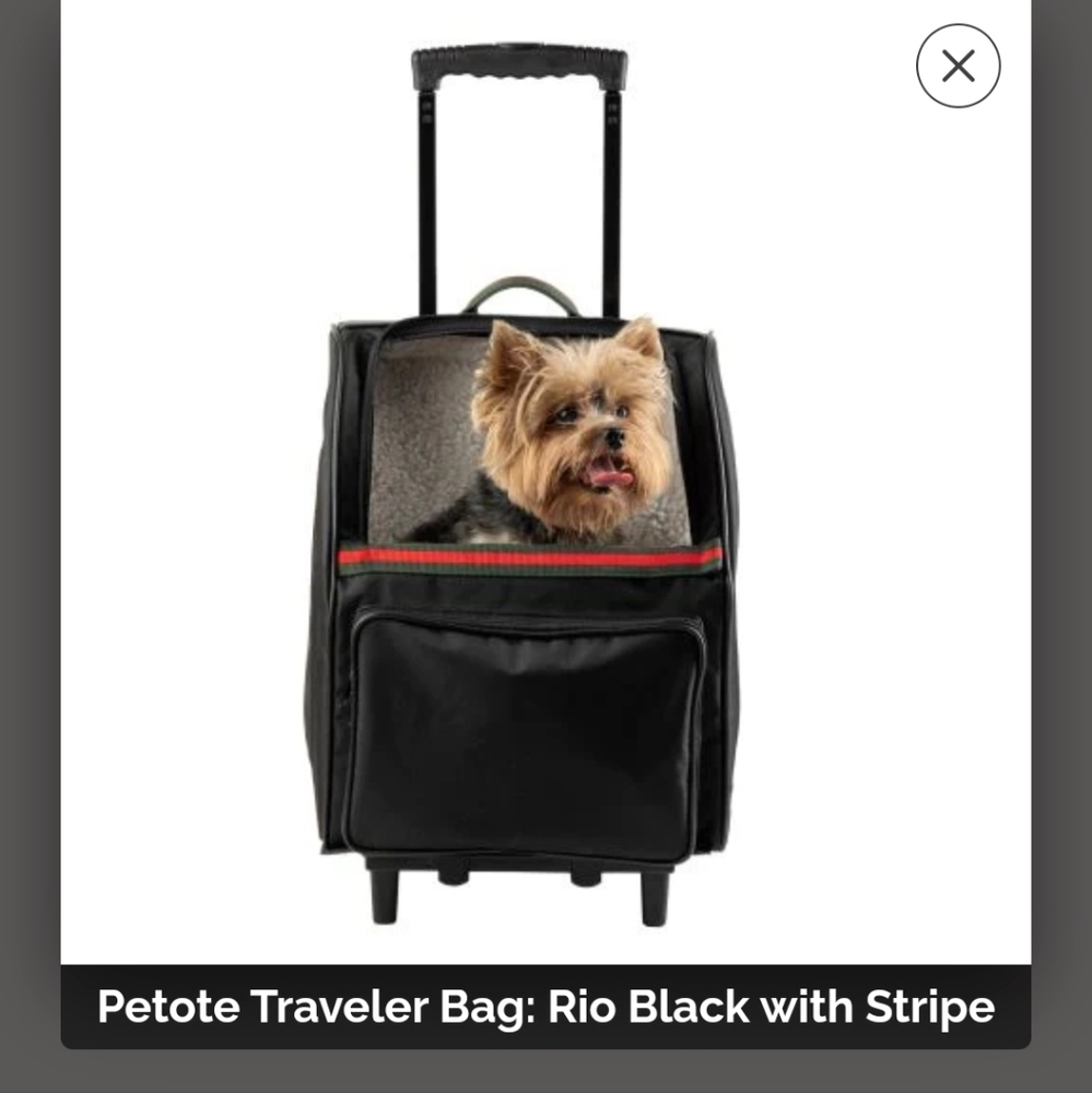 Dog/Cat/Pet Bag- Petote Travel wheel Bag: Rio black with stripes  13.75"x12x 18"